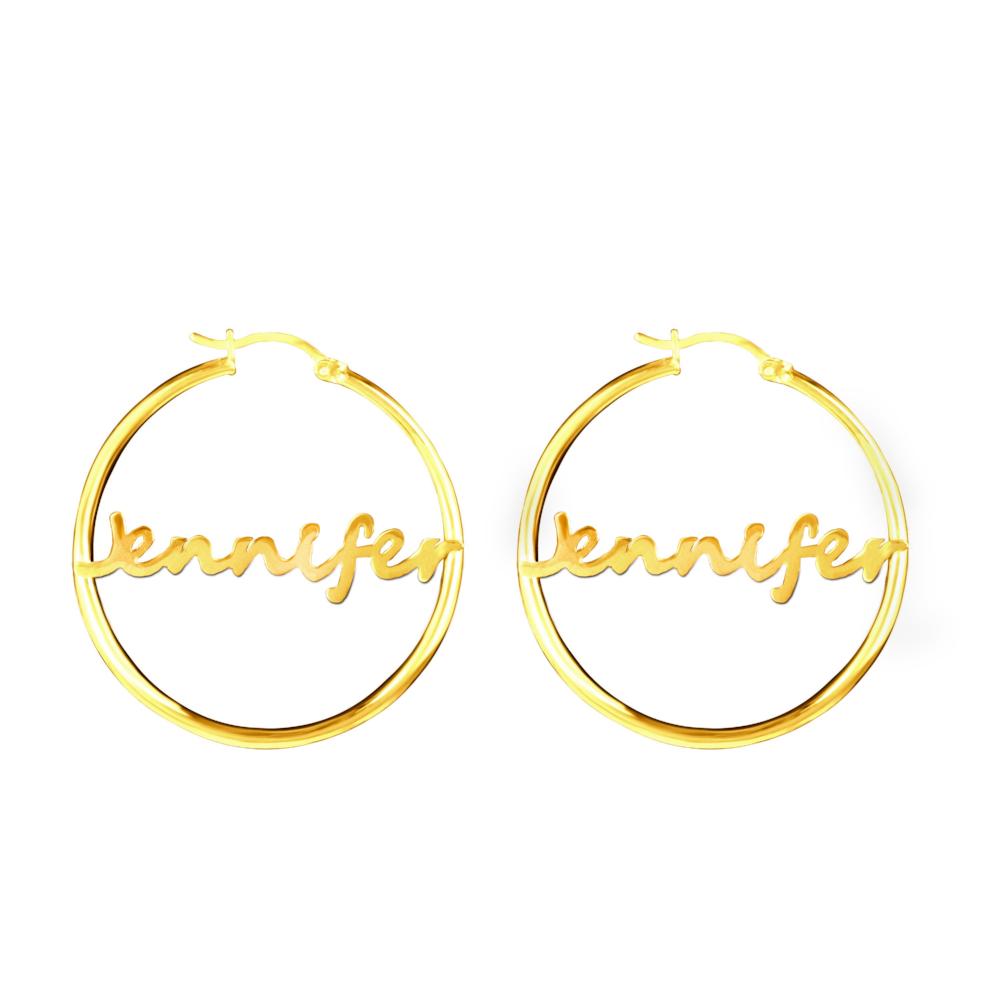 14K gold-plated sterling silver bamboo name earrings hoops