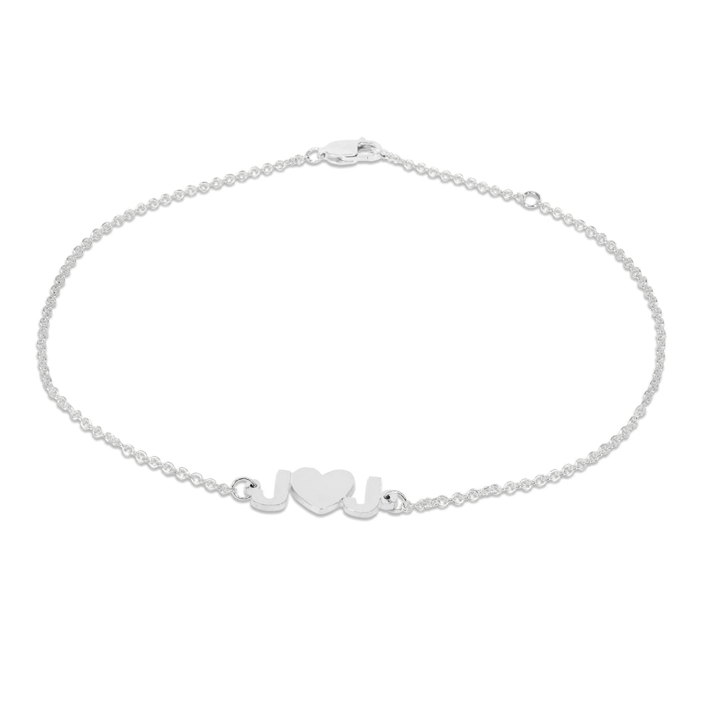 Sterling Silver Mini Initial Heart Anklet