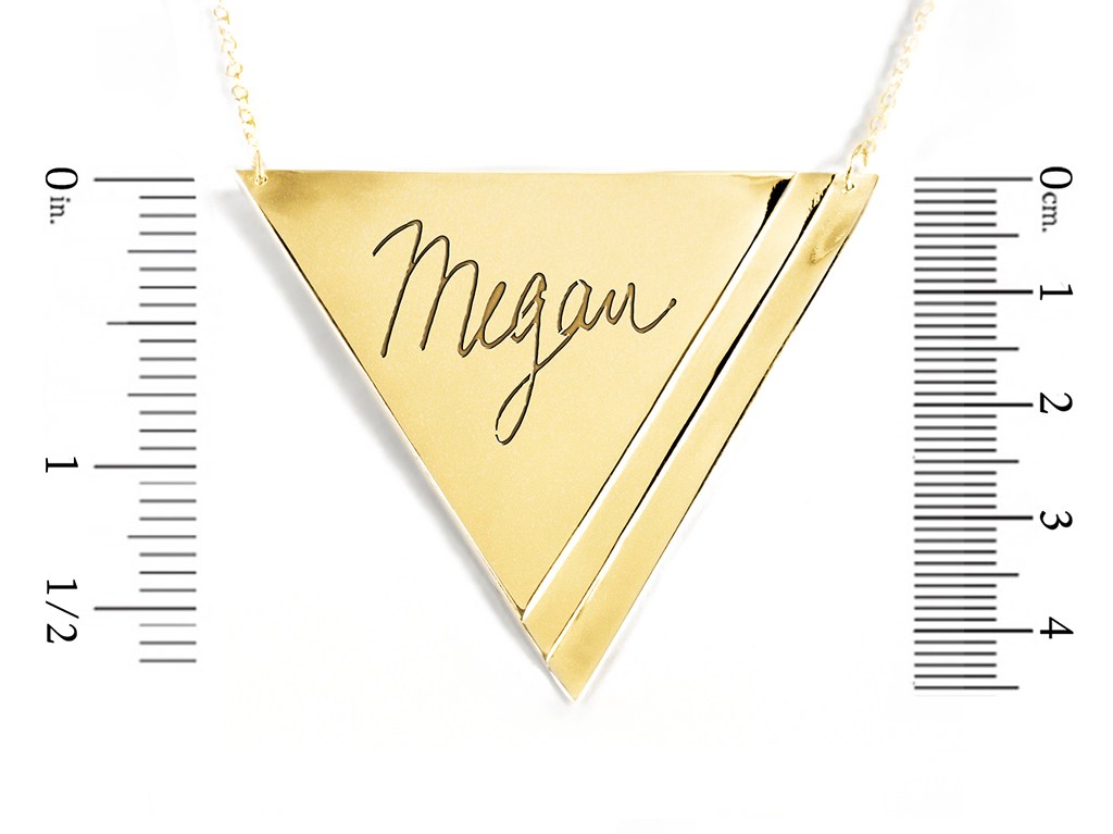 14K gold plated sterling silver inverse pyramid name necklace measurement