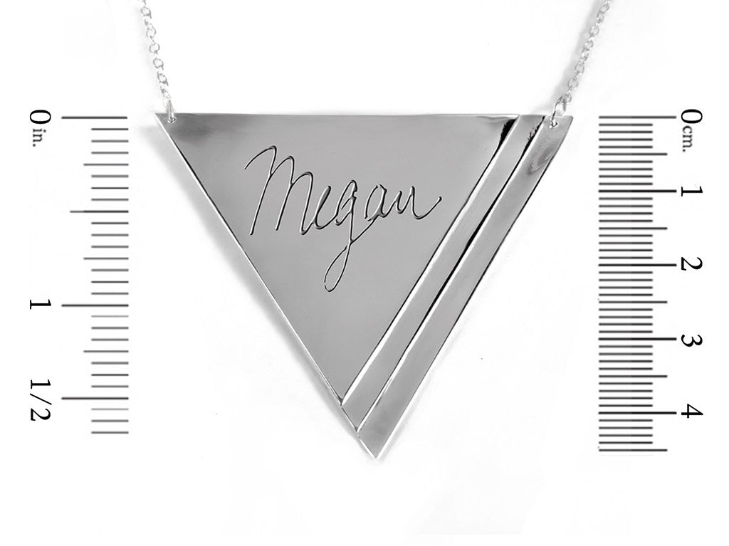 sterling silver inverse pyramid name necklace measurement