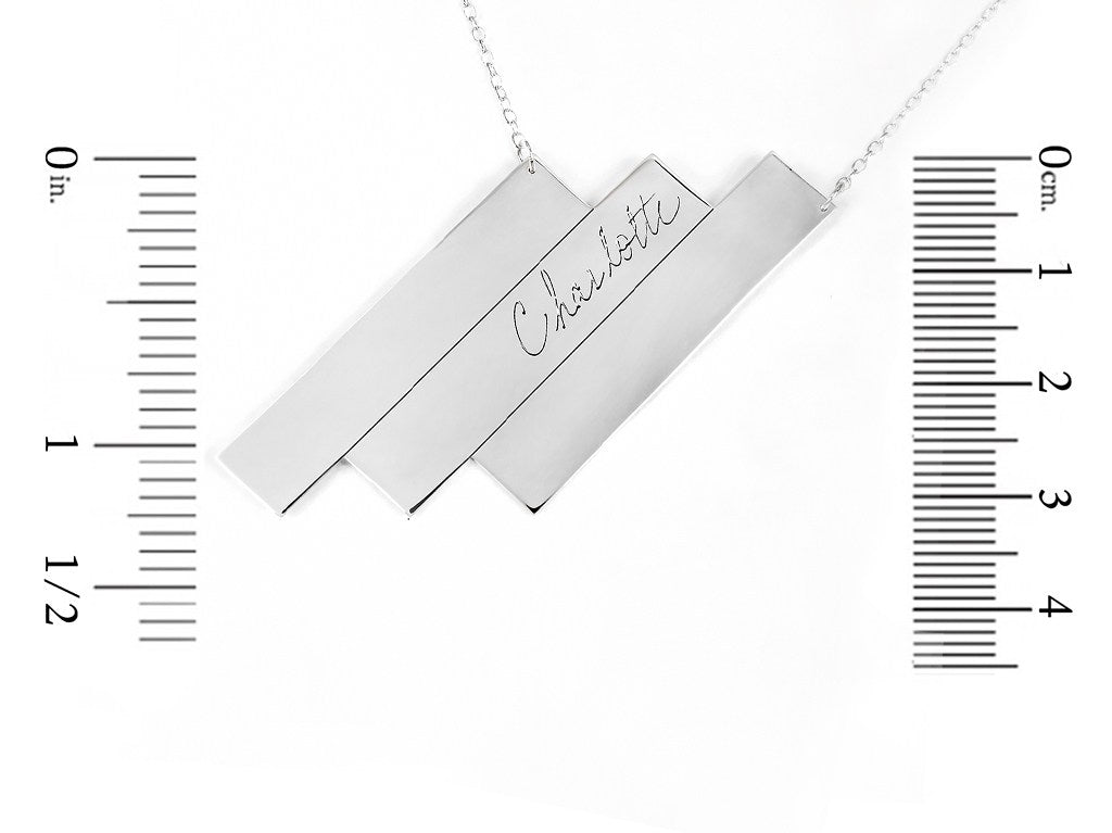 sterling silver triple bar name necklace measurement