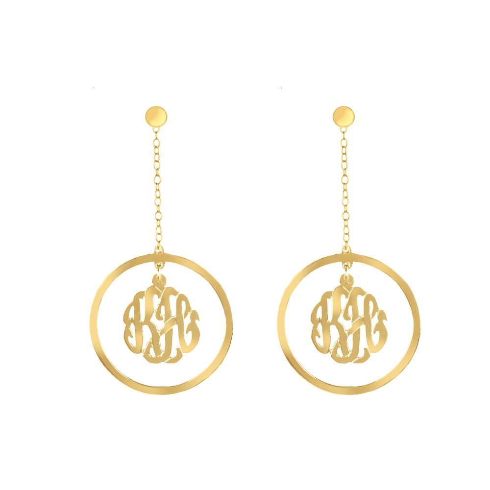 14K gold-plated silver drop monogram earring