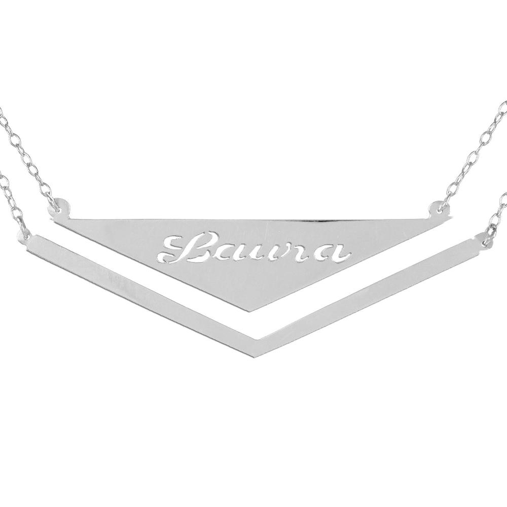 sterling silver frame triangle nameplate necklace