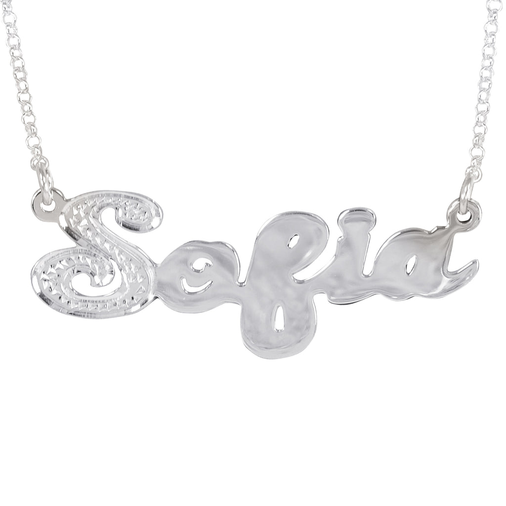 Script Nameplate with First Letter Rhodium