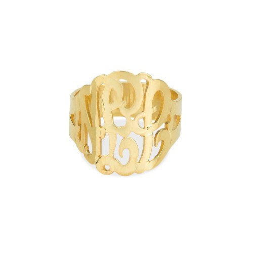 a 14K gold plated sterling silver monogram cuff ring