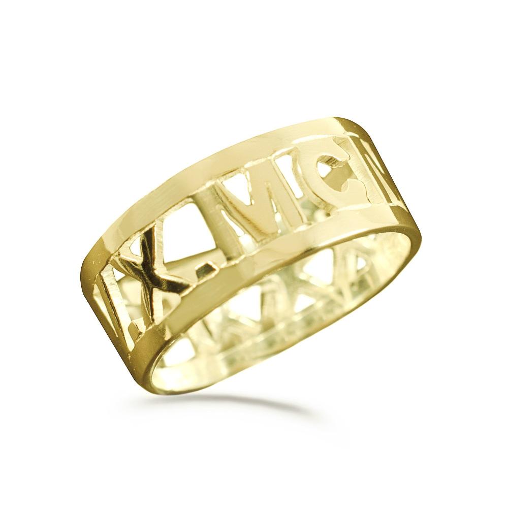 14K gold plated sterling silver-cut-out-roman-band-ring