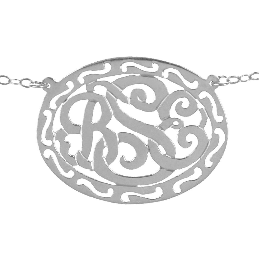 sterling silver filigree framed monogram necklace