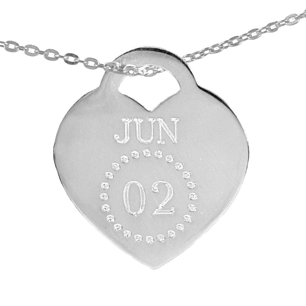 sterling silver special date heart necklace