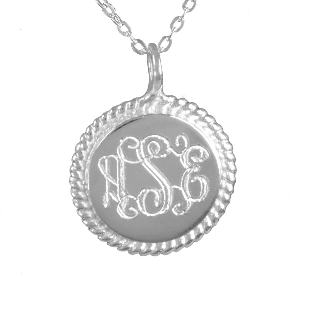 sterling silver engraved monogram necklace