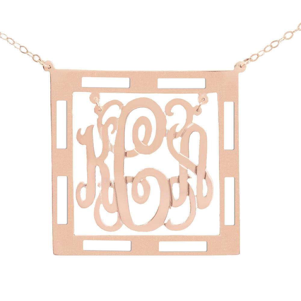 14Kt rose gold-plated Chandelier Classic Framed Monogram Necklace