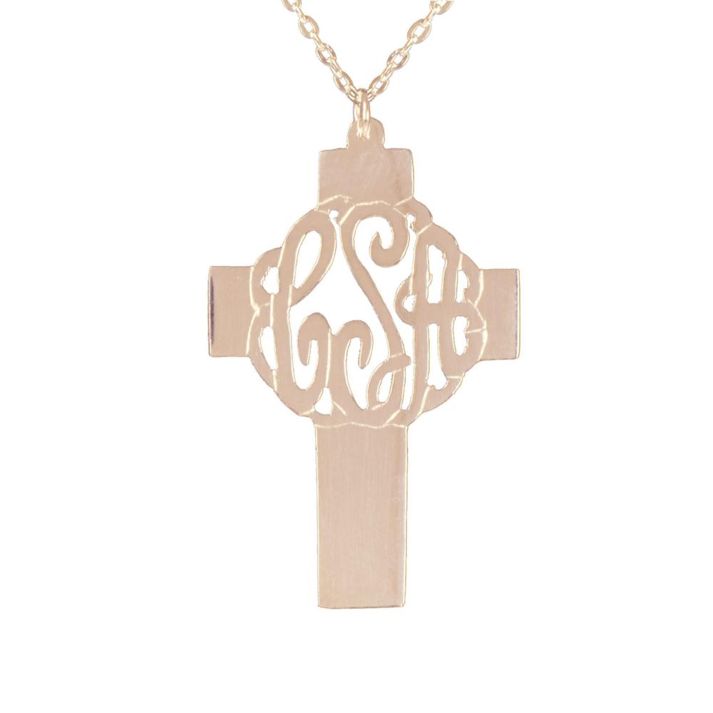 14K rose_gold plated sterling silver-holy-cross-monogram-necklace