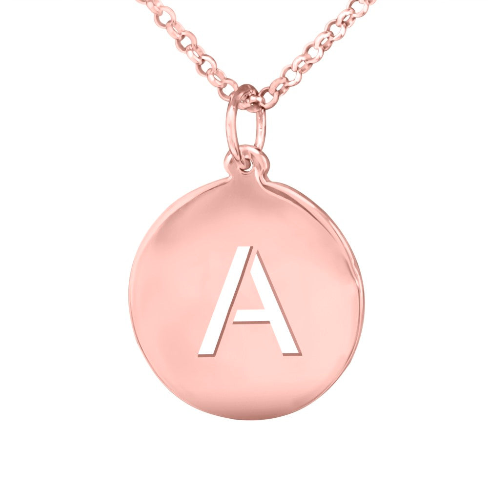 14 karat rose gold plated sterling silver initial pendant necklace