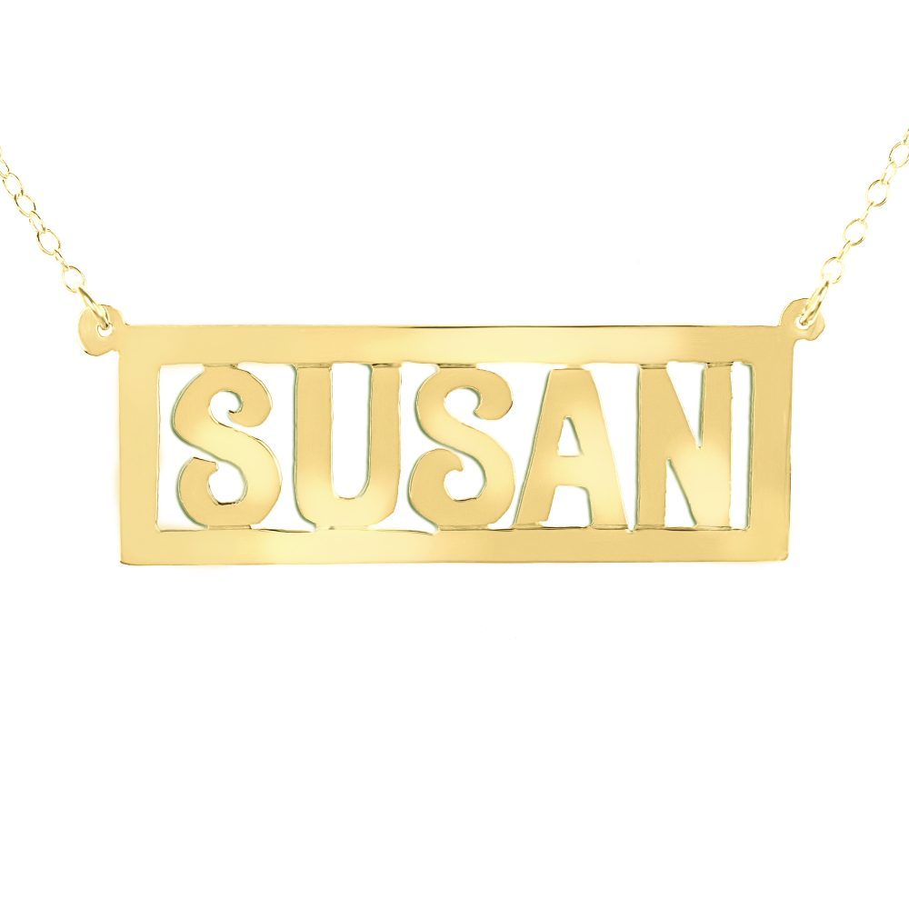 14K gold-plated silver thick bar nameplate necklace