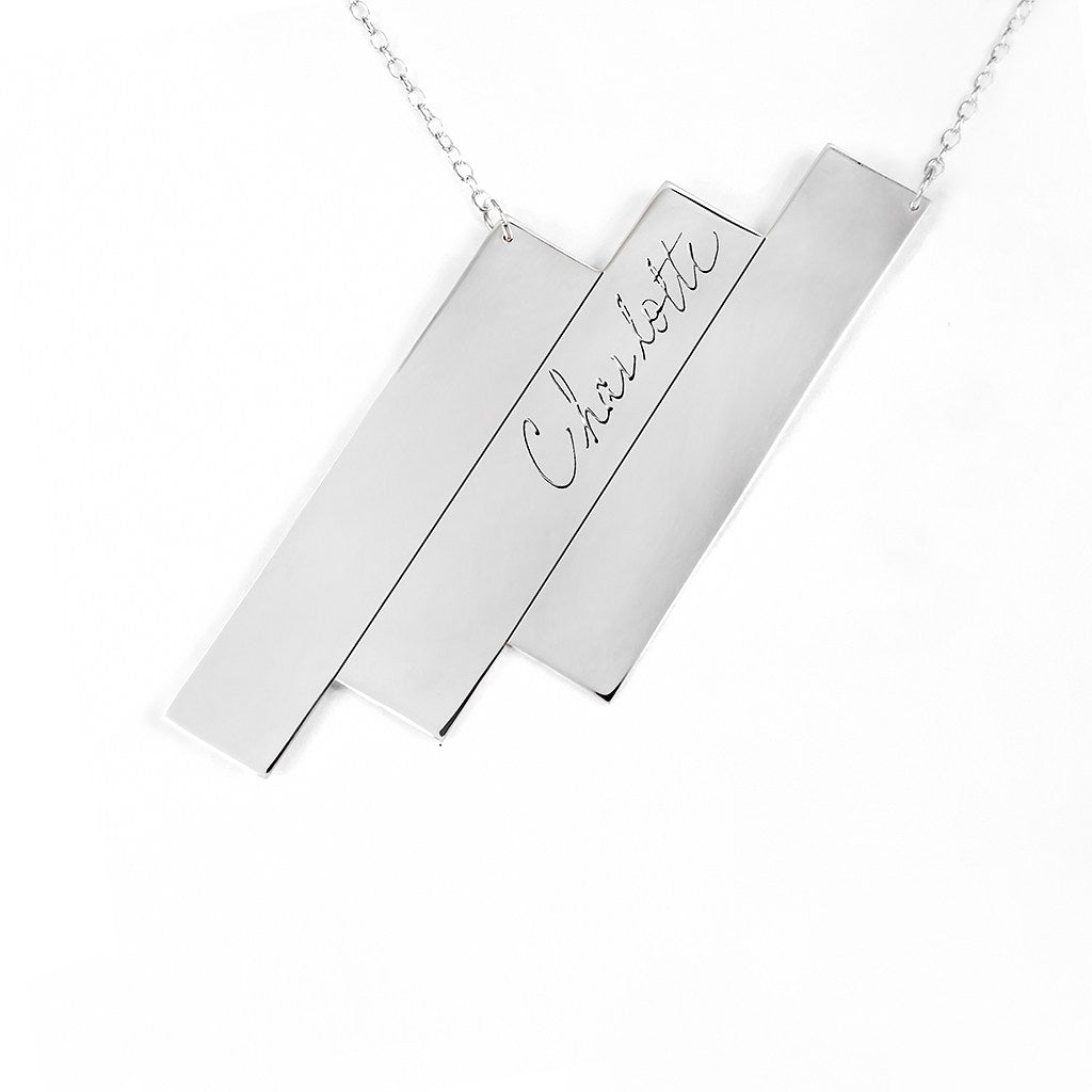 sterling silver triple bar name necklace