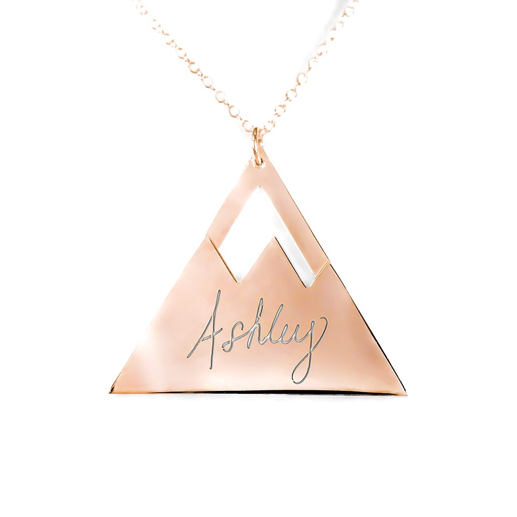 14K rose gold plated sterling silver mountain name necklace