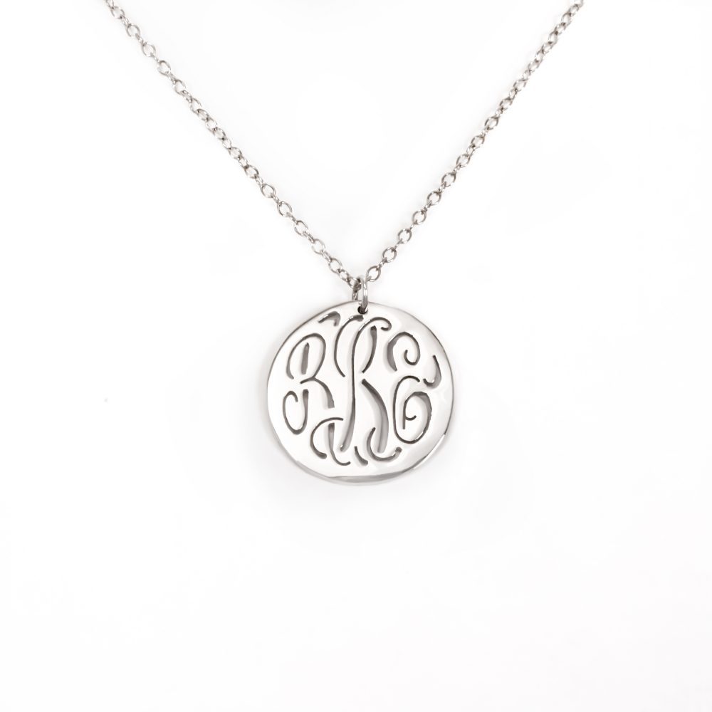 silver monogram engraved circle necklace