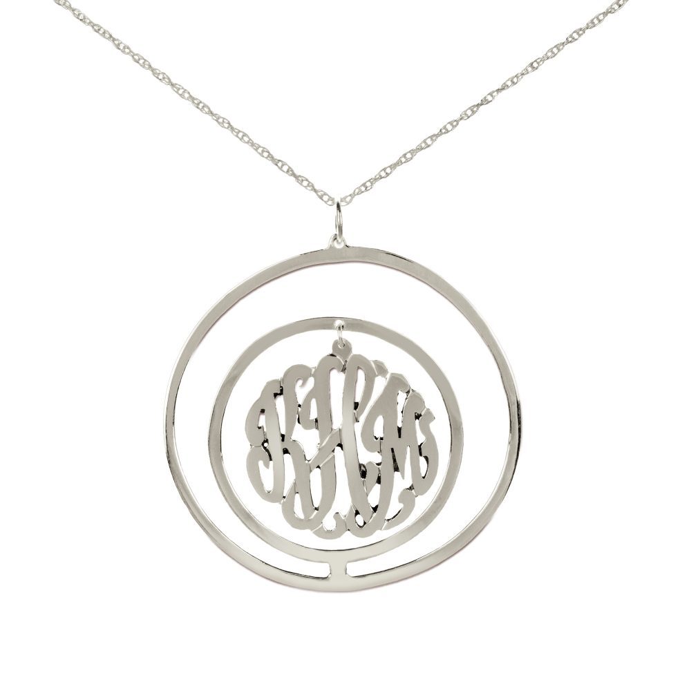 silver monogram necklace inside double circular pendant