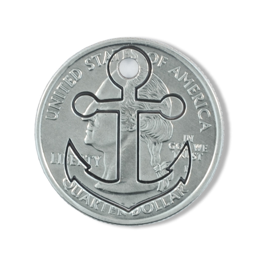 Coin Crafted  US Quarter Coin Cut-Out Anchor Pendant Mens Jewelry Stainless Chain