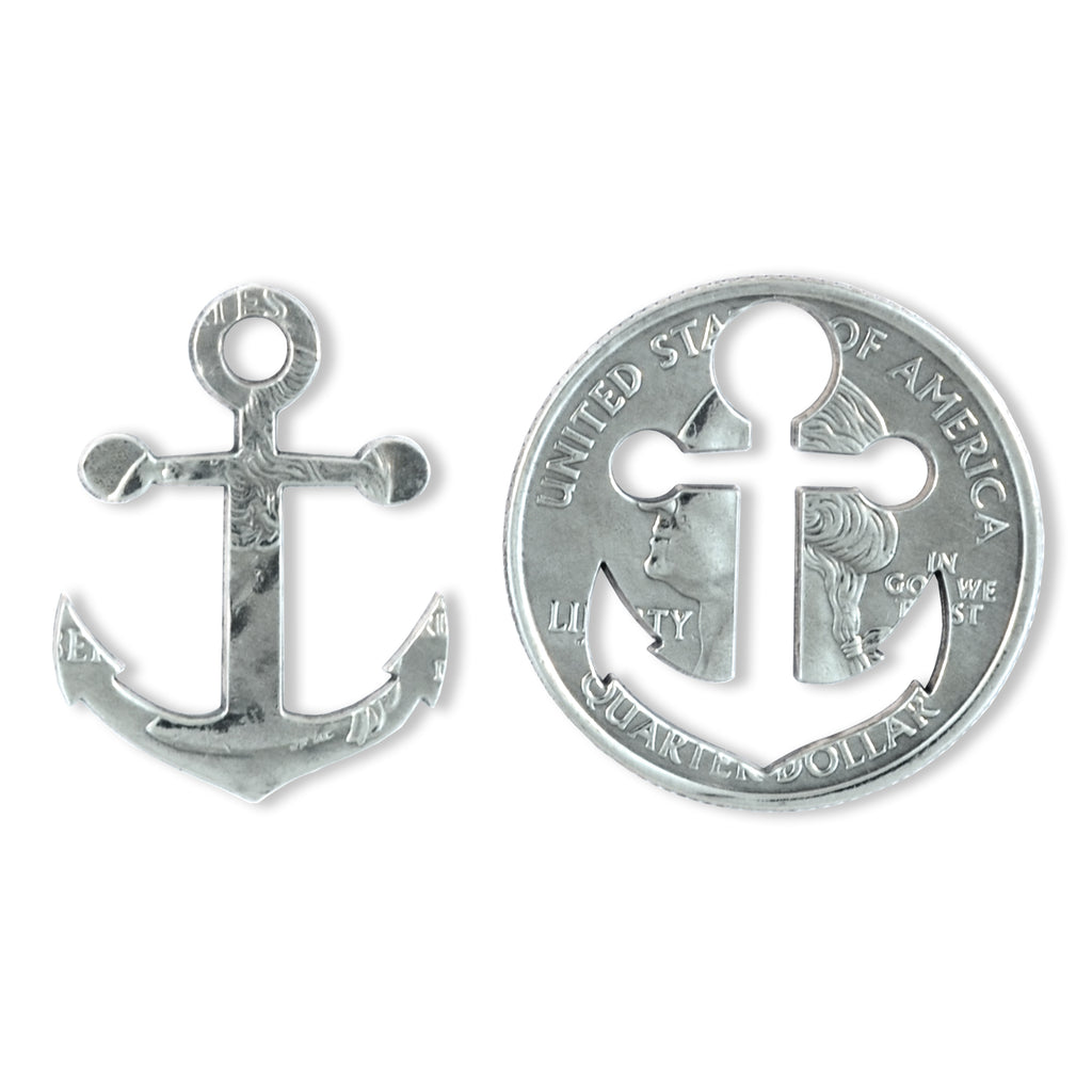 Coin Crafted  US Quarter Coin Cut-Out Anchor Pendant Mens Jewelry Stainless Chain