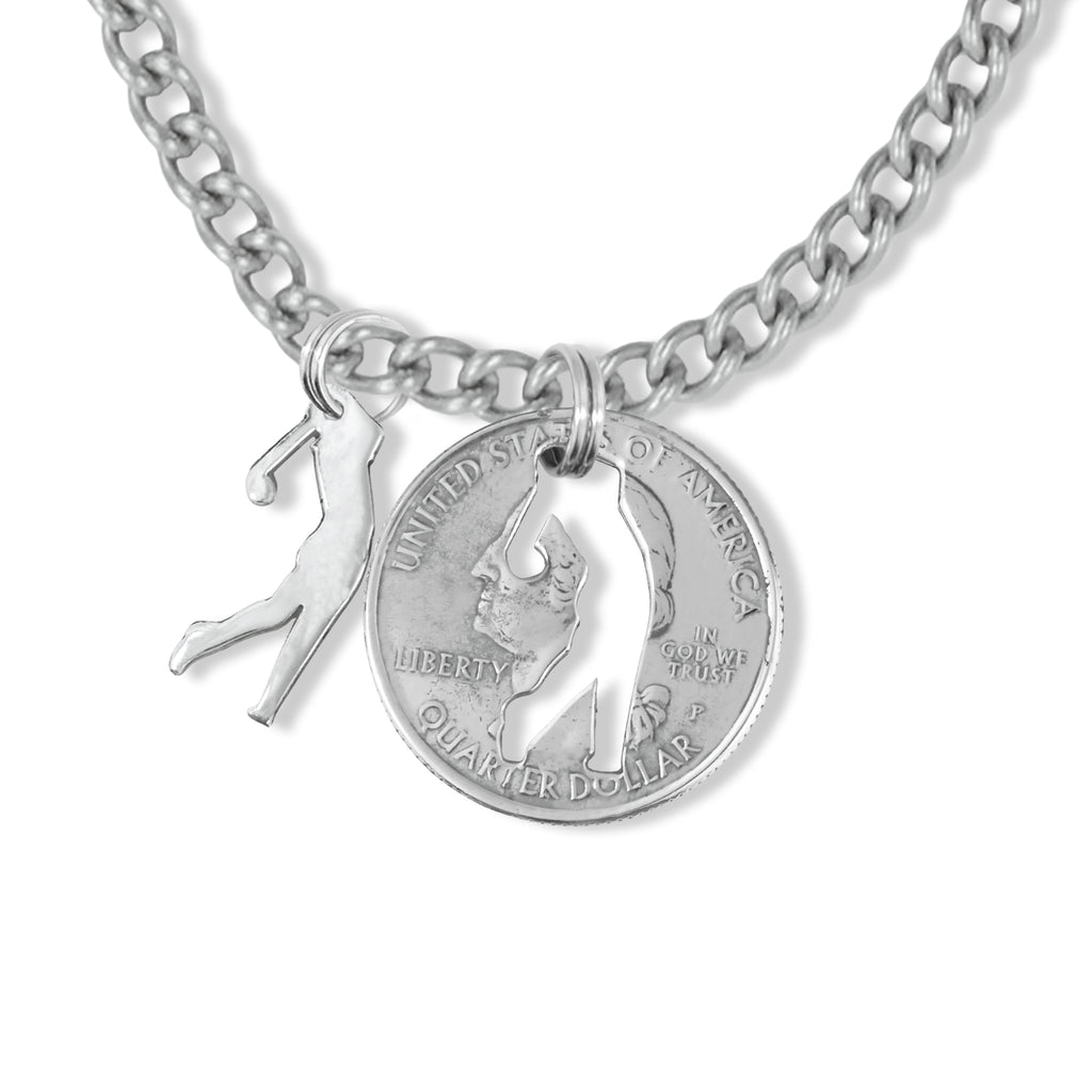 Coin Crafted  US Quarter Coin Cut-Out Golf Pendant Mens Jewelry Stainless Chain