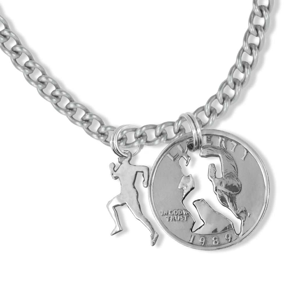 Coin Crafted  US Quarter Coin Cut-Out Runner Pendant Mens Jewelry Stainless Chain