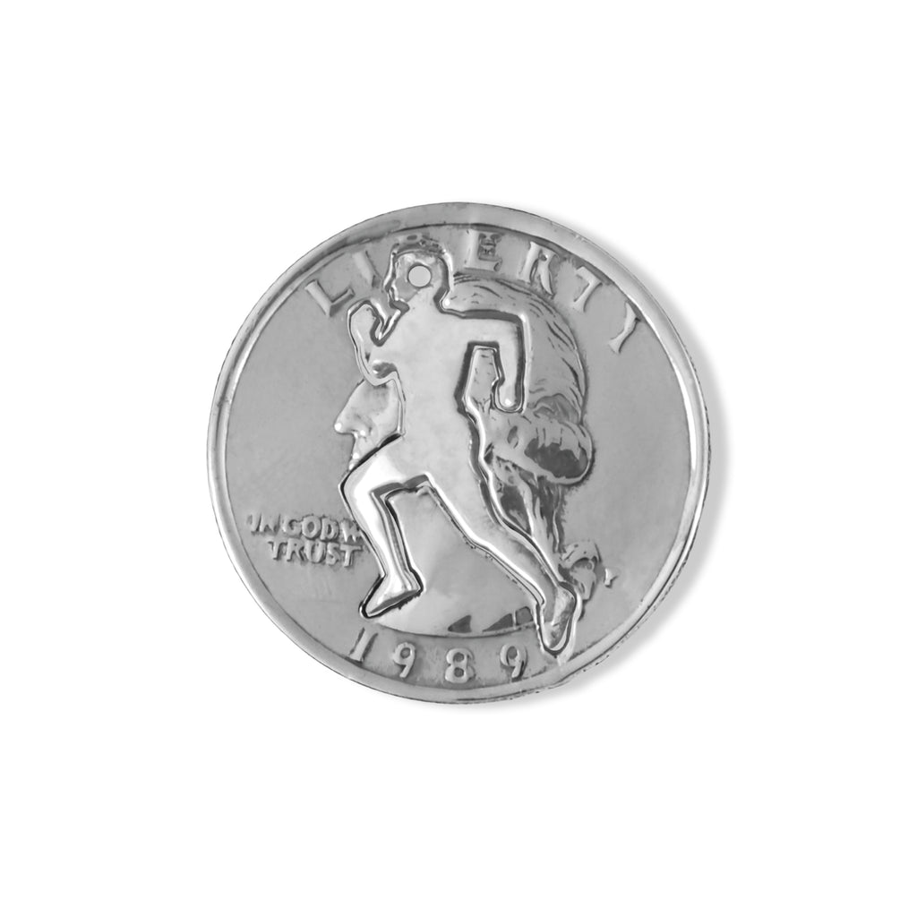 Coin Crafted  US Quarter Coin Cut-Out Runner Pendant Mens Jewelry Stainless Chain