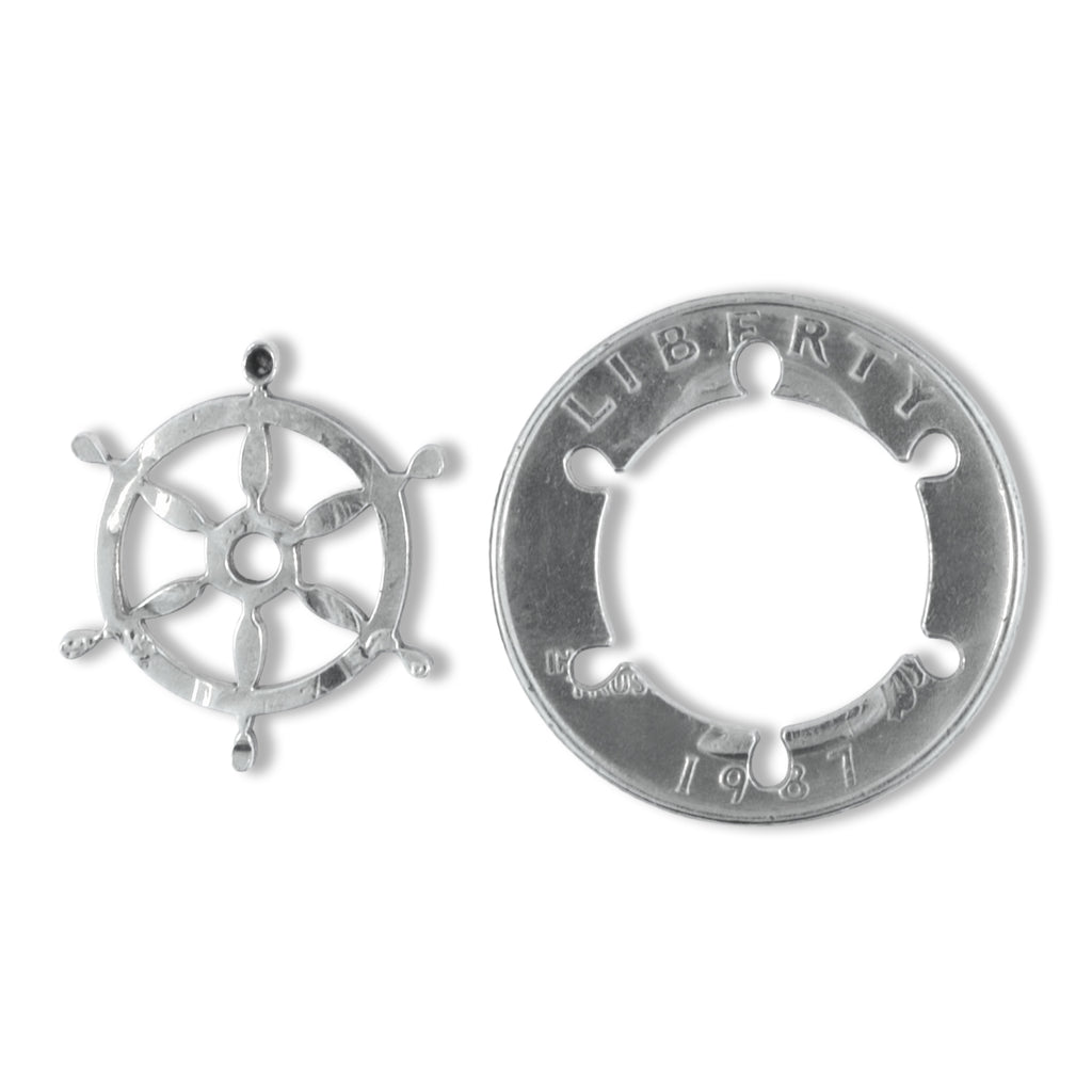Coin Crafted  US Quarter Coin Cut-Out Ship Wheel Pendant Mens Jewelry Stainless Chain