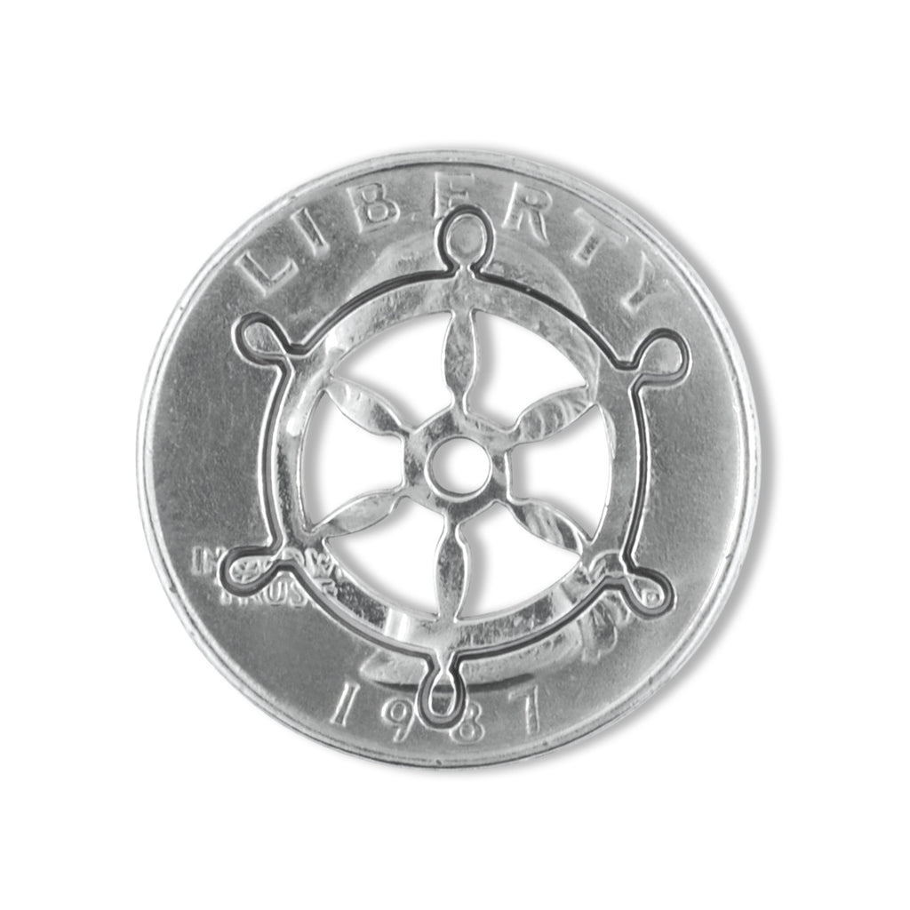 Coin Crafted  US Quarter Coin Cut-Out Ship Wheel Pendant Mens Jewelry Stainless Chain