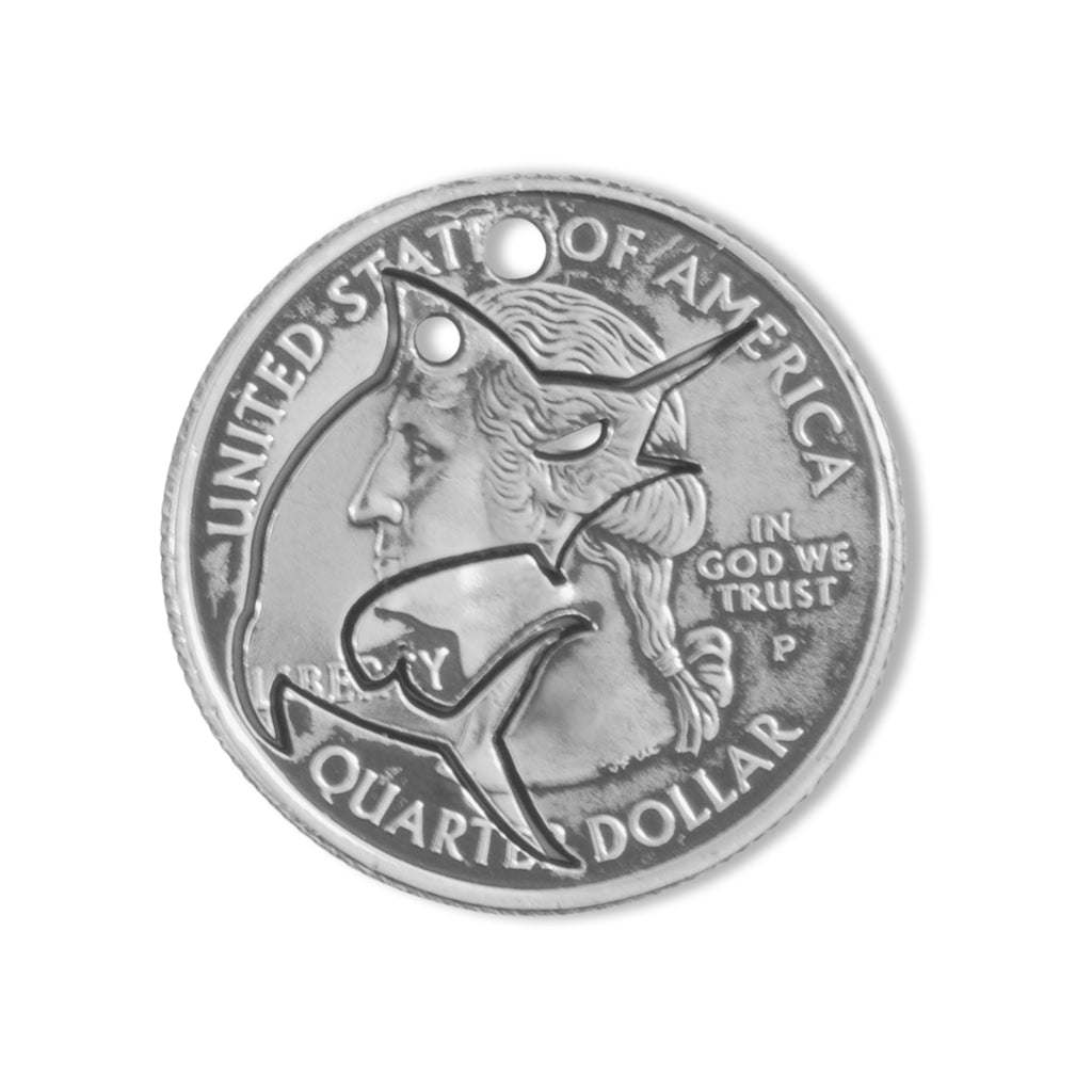 Coin Crafted  US Quarter Coin Cut-Out Angler  Pendant Mens Jewelry Stainless Chain