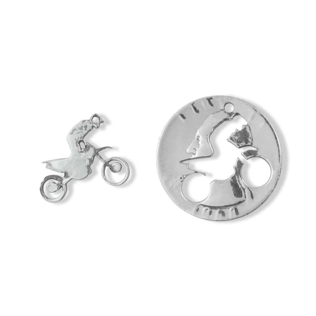 Coin Crafted  US Quarter Coin Cut-Out Off Road Motorcycle Pendant Mens Jewelry Stainless Chain