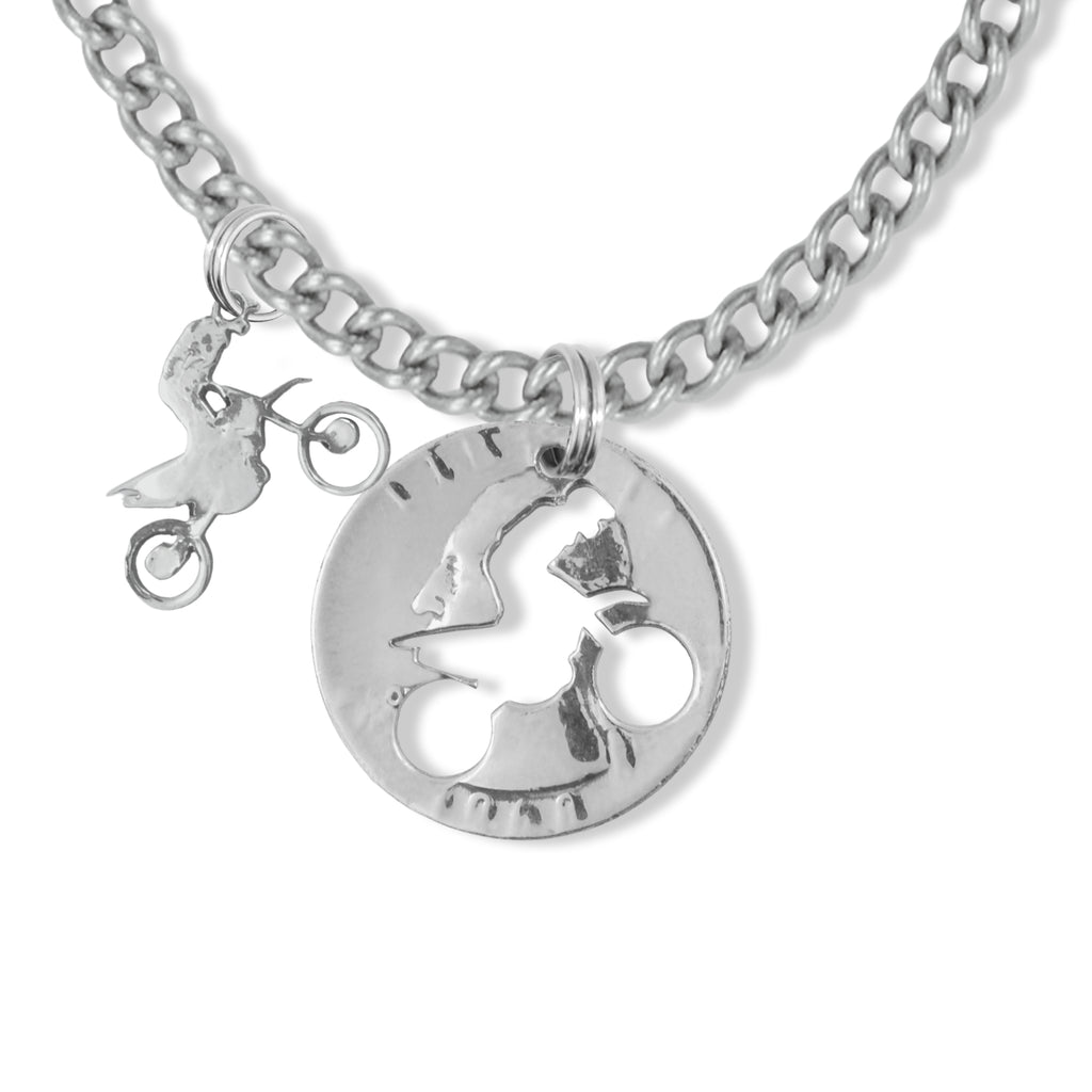 Coin Crafted  US Quarter Coin Cut-Out Off Road Motorcycle Pendant Mens Jewelry Stainless Chain