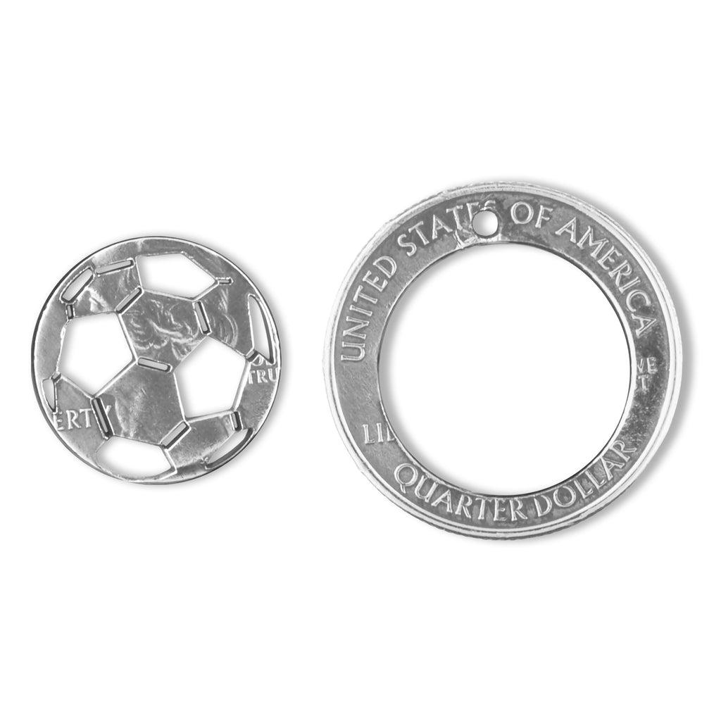 US Quarter Coin Cut-Out Soccer Pendant Mens Jewelry Stainless Chain