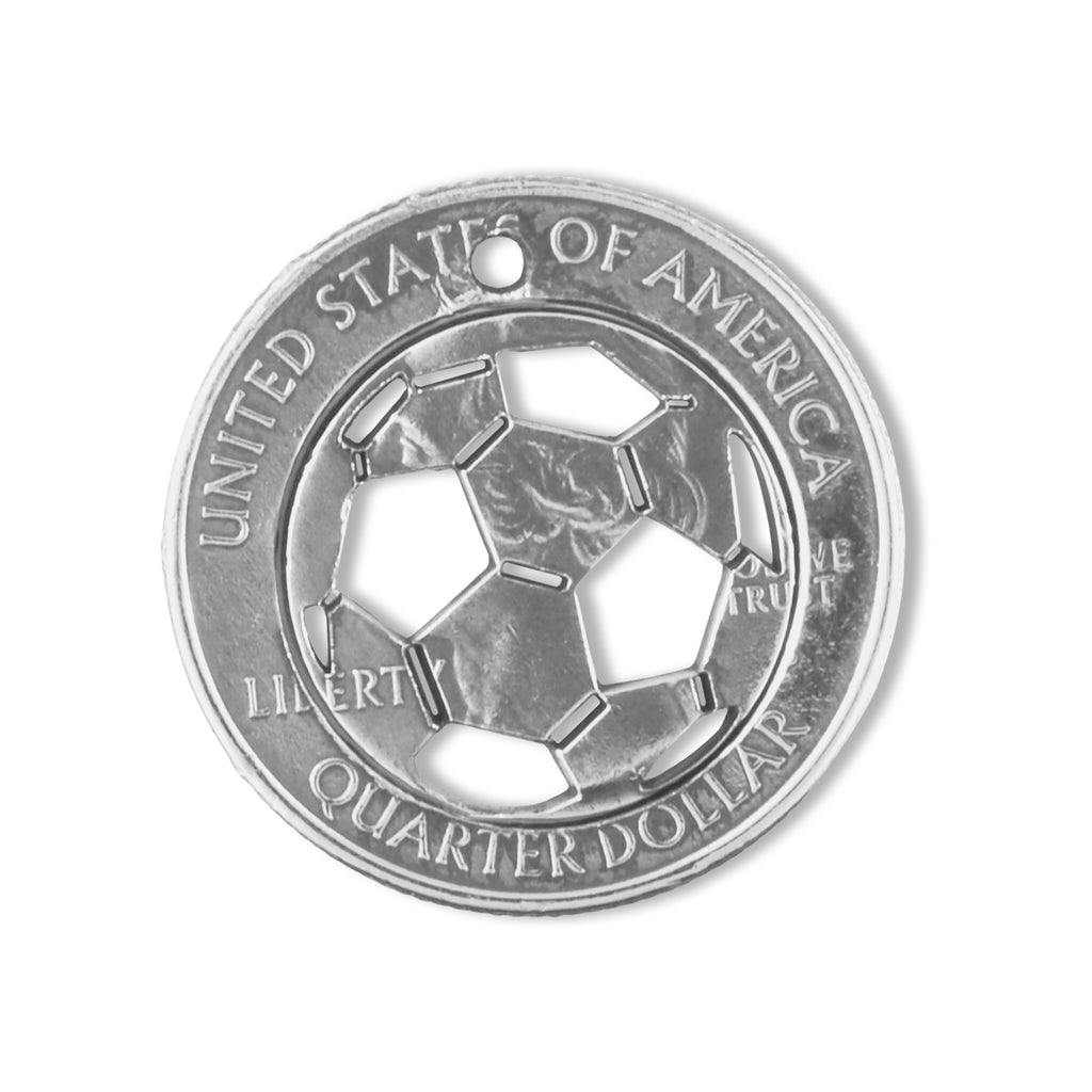 US Quarter Coin Cut-Out Soccer Pendant Mens Jewelry Stainless Chain