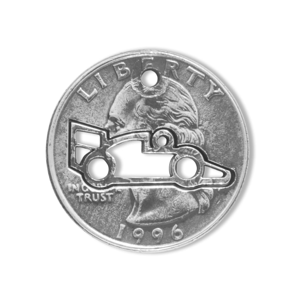 Coin Crafted  US Quarter Coin Cut-Out Racer Pendant Mens Jewelry Stainless Chain