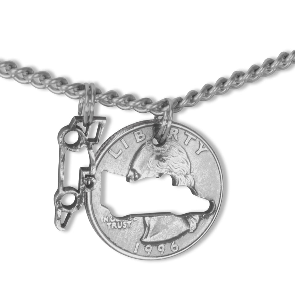 Coin Crafted  US Quarter Coin Cut-Out Racer Pendant Mens Jewelry Stainless Chain