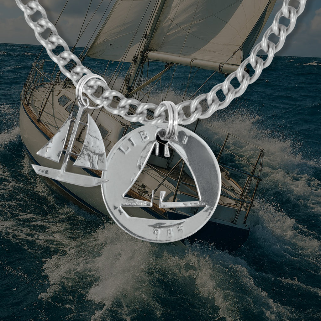 Coin Crafted  US Quarter Coin Cut-Out Sailor Pendant Mens Jewelry Stainless Chain