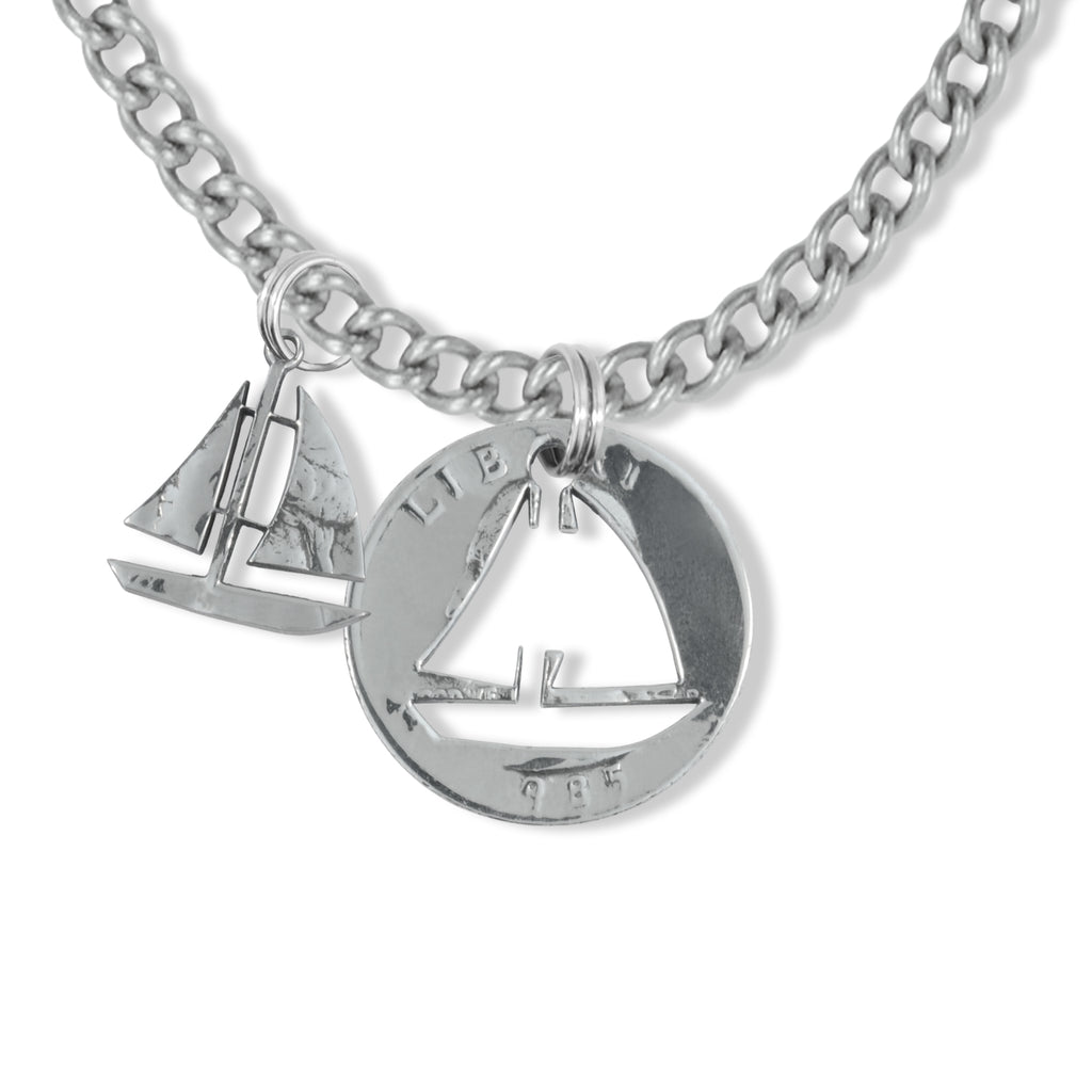 Coin Crafted  US Quarter Coin Cut-Out Sailor Pendant Mens Jewelry Stainless Chain