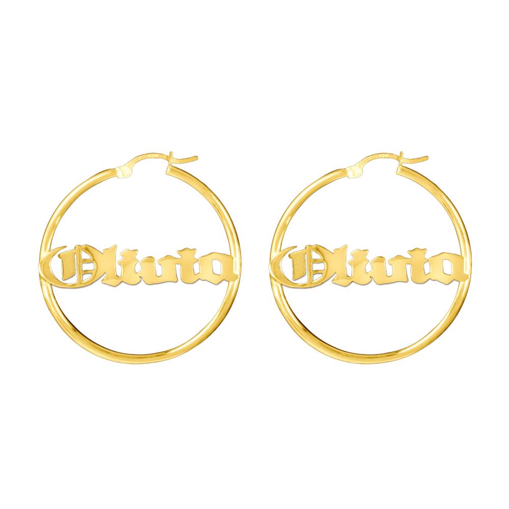 14K gold plated sterling silver bamboo name earrings hoops
