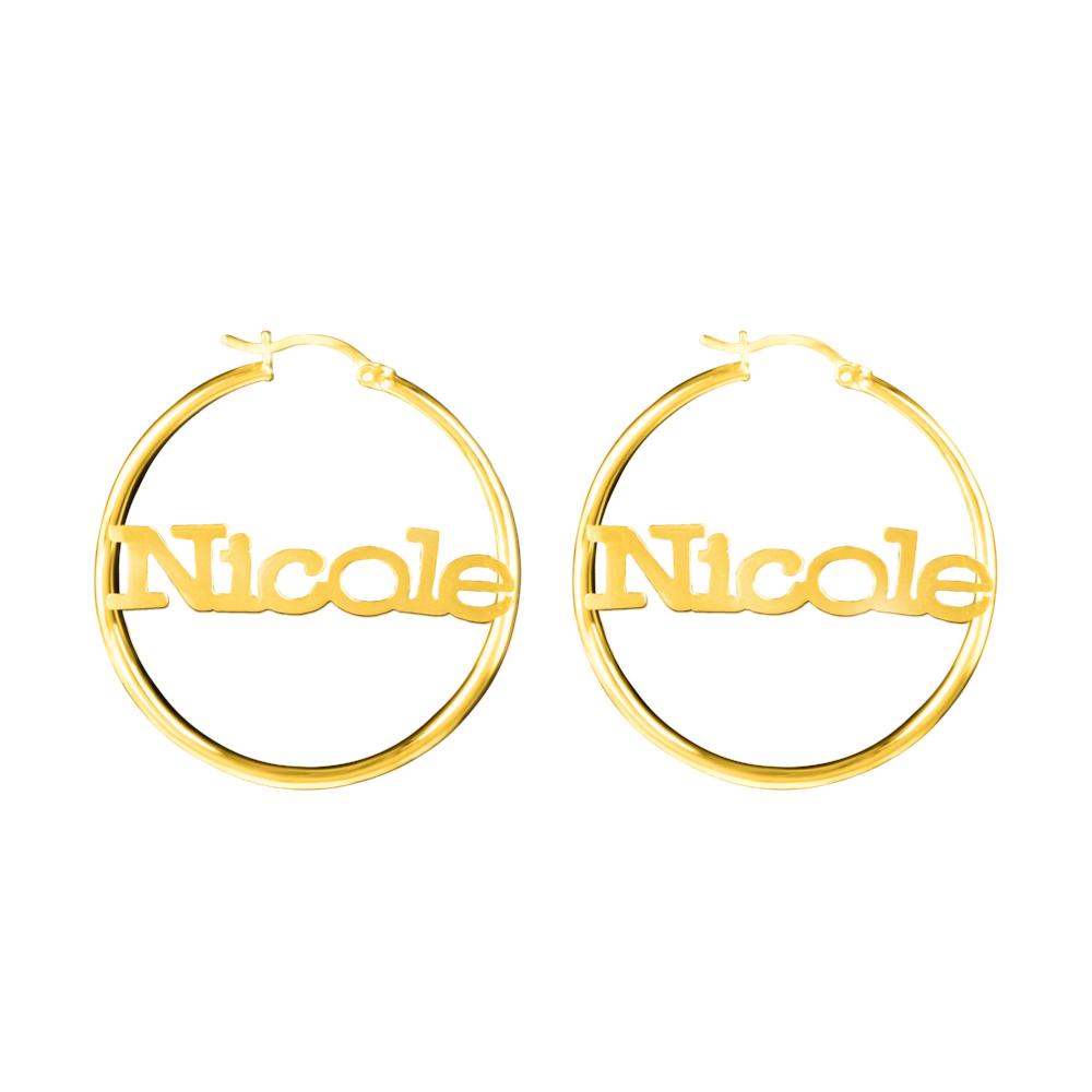 14K gold-plated sterling silver bamboo name earrings hoops