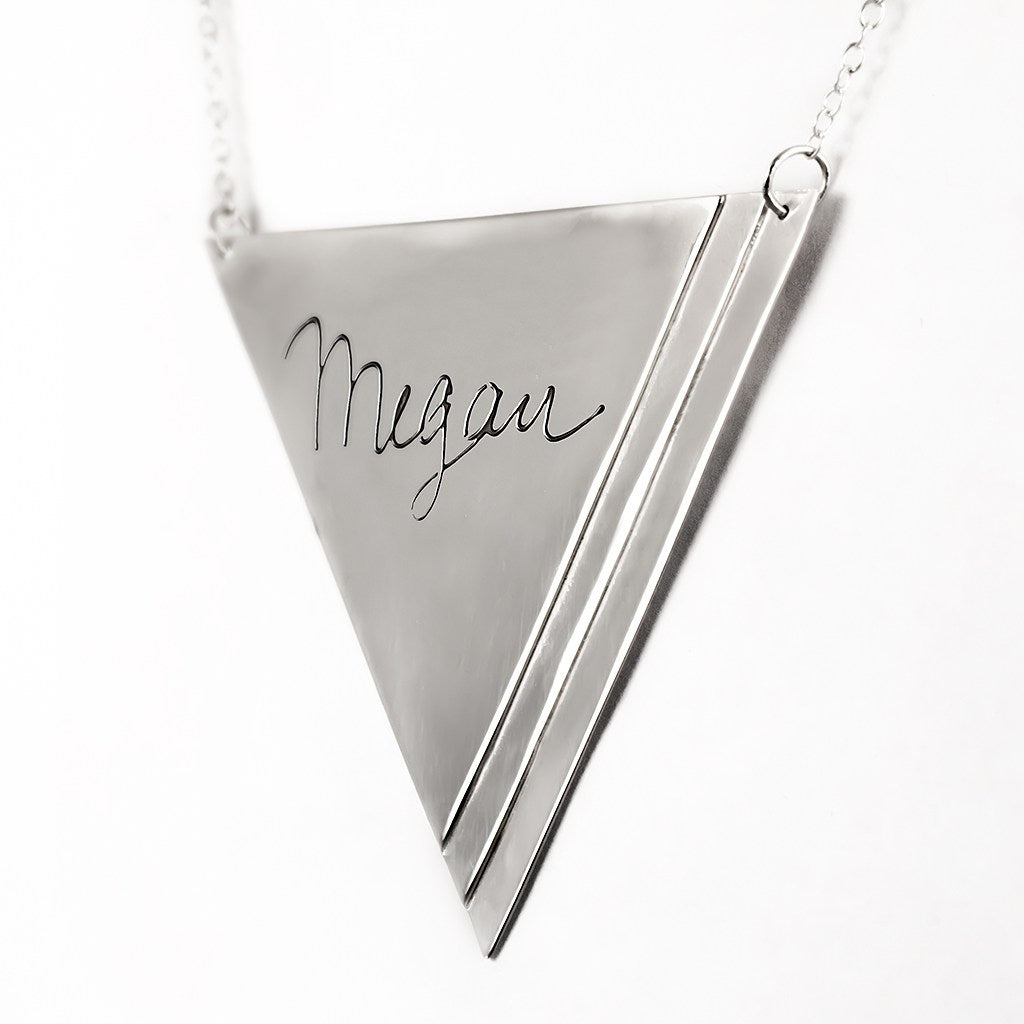 sterling silver inverse pyramid name necklace angle 3