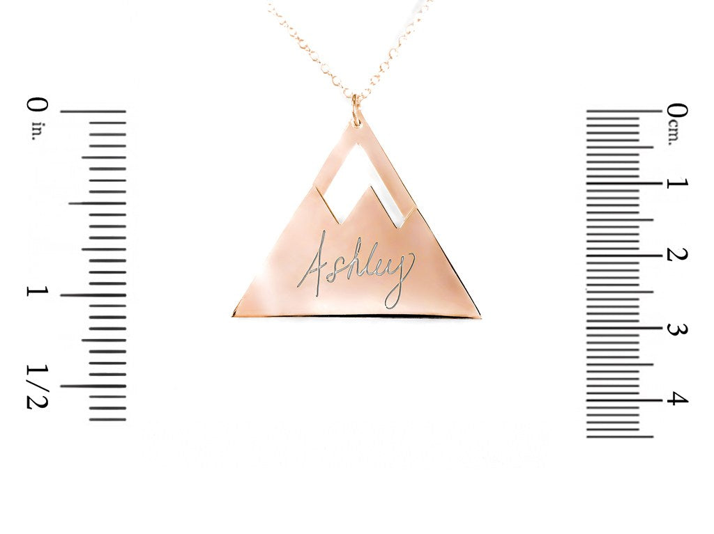 14K rose gold plated sterling silver mountain name necklace measurement