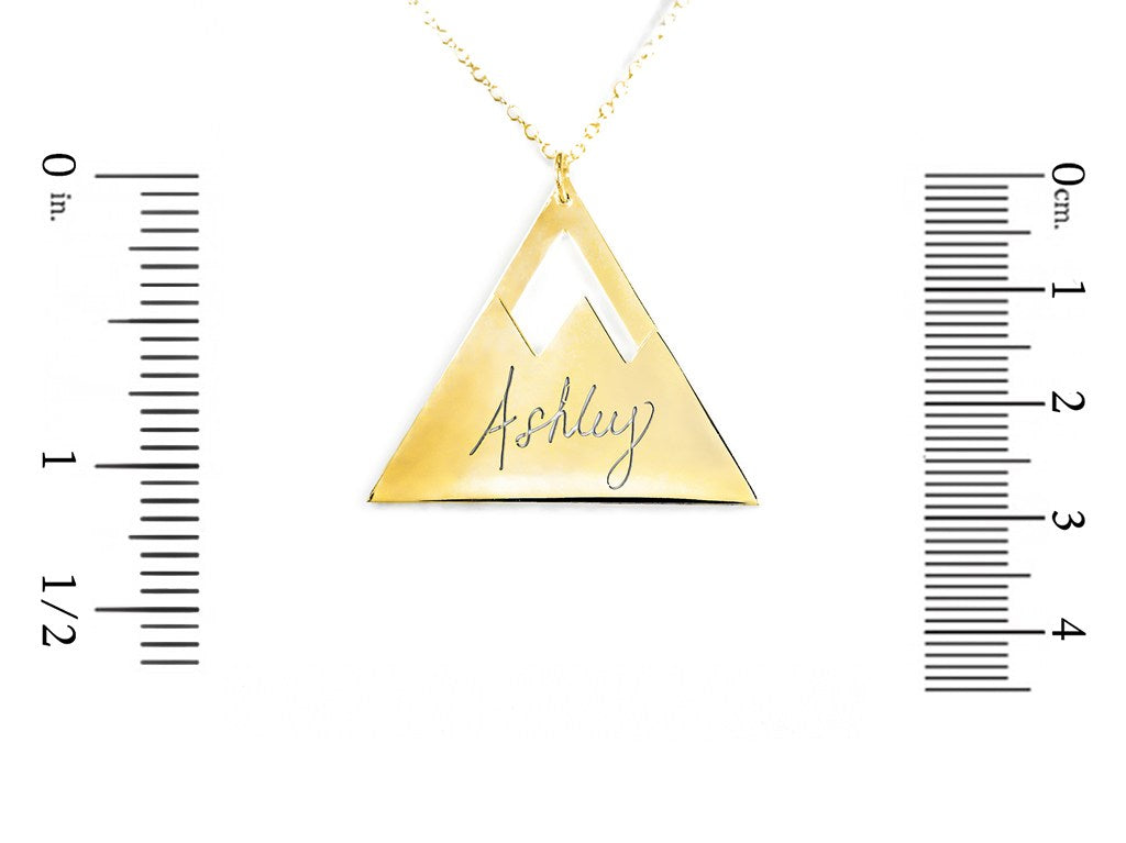 14K gold plated sterling silver mountain name necklace measurement