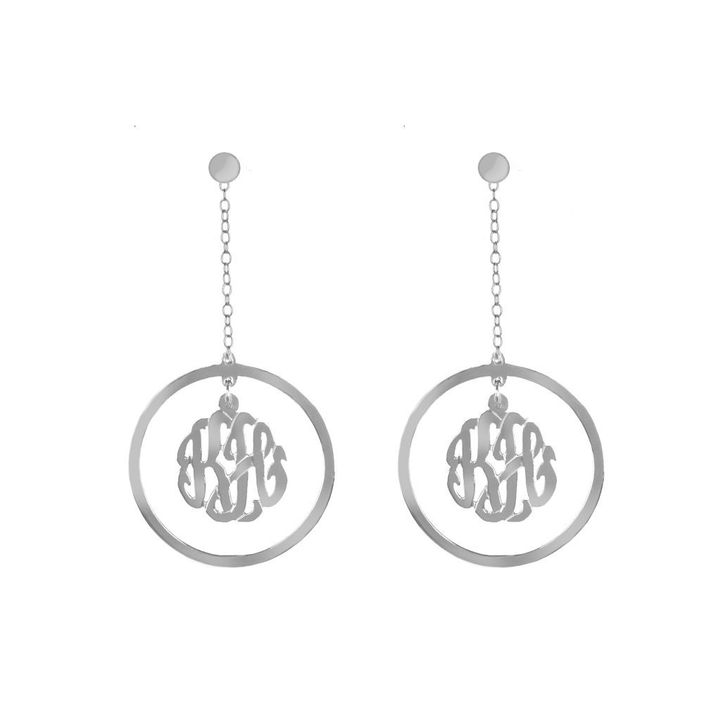 silver monogram drop earring-pair