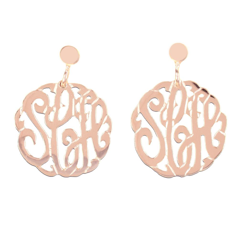 14K rose_gold plated sterling silver-round-crafted-monogram-earrings