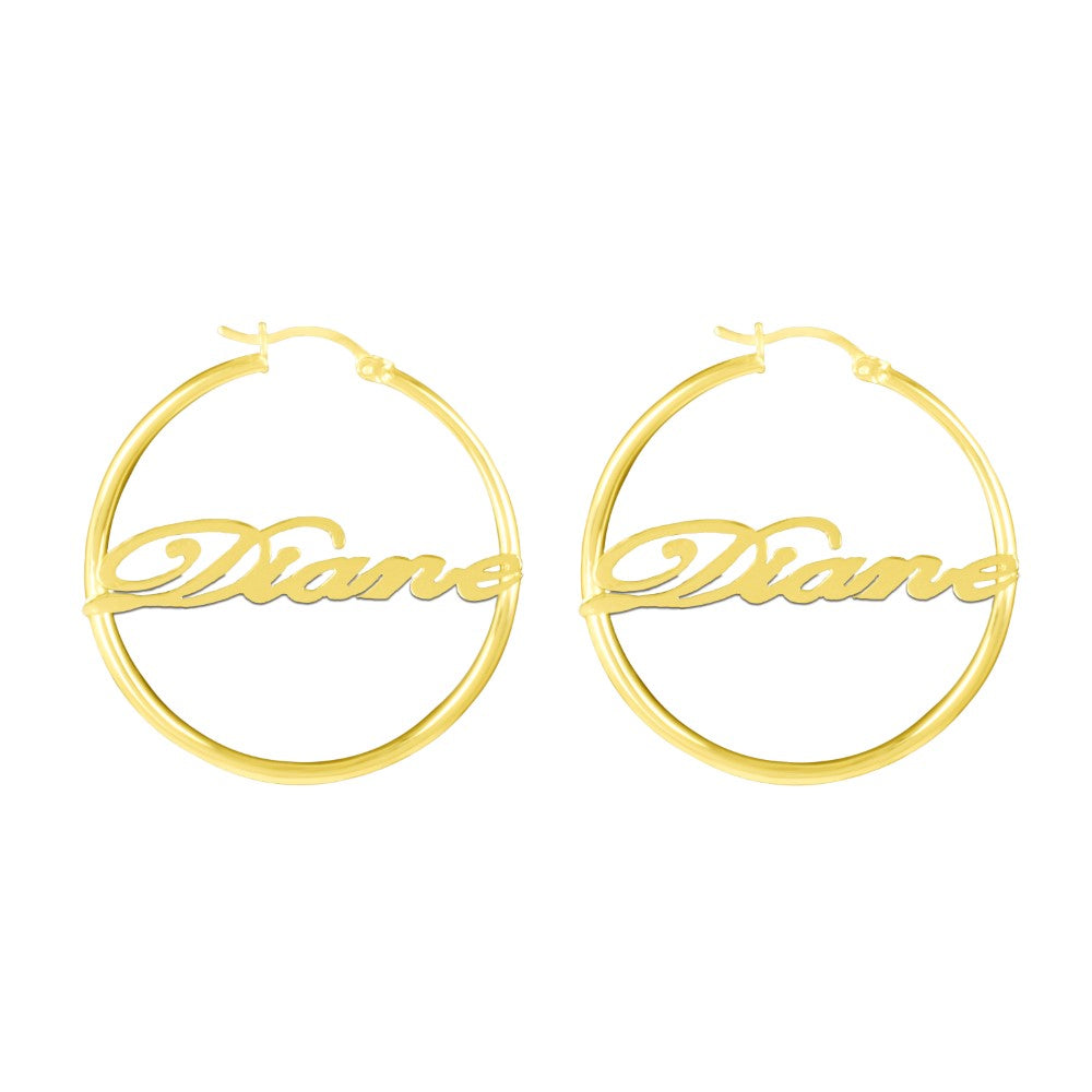 14K gold plated sterling silver bamboo name earrings hoops