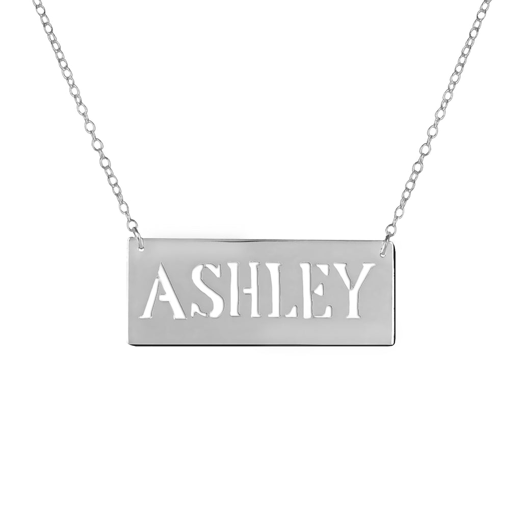 0.925 sterling silver bar nameplate necklace