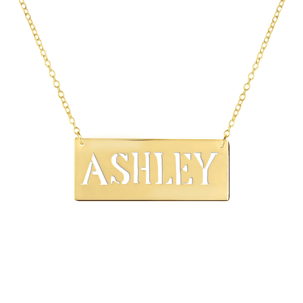 14K gold plated sterling silver bar nameplate necklace