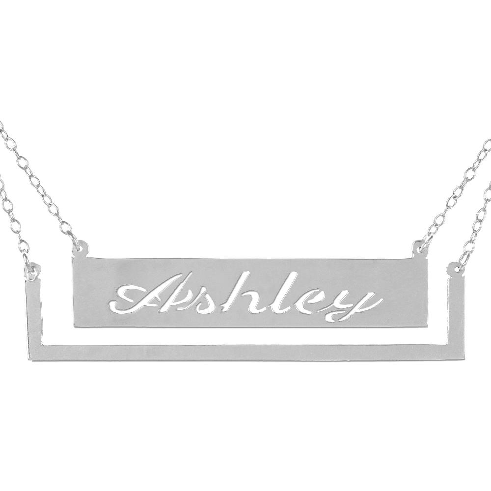 sterling silver frame bar nameplate necklace
