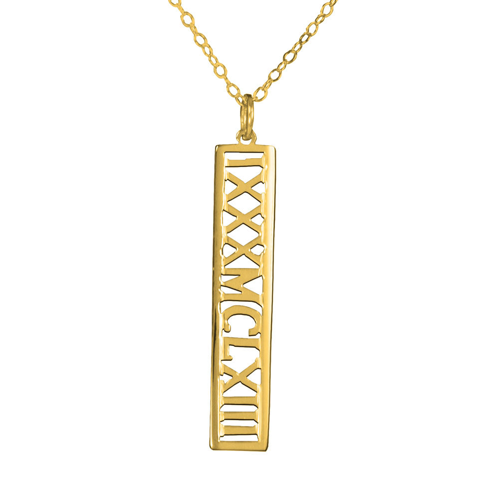 personalized 14K gold plated sterling silver roman numeral necklace