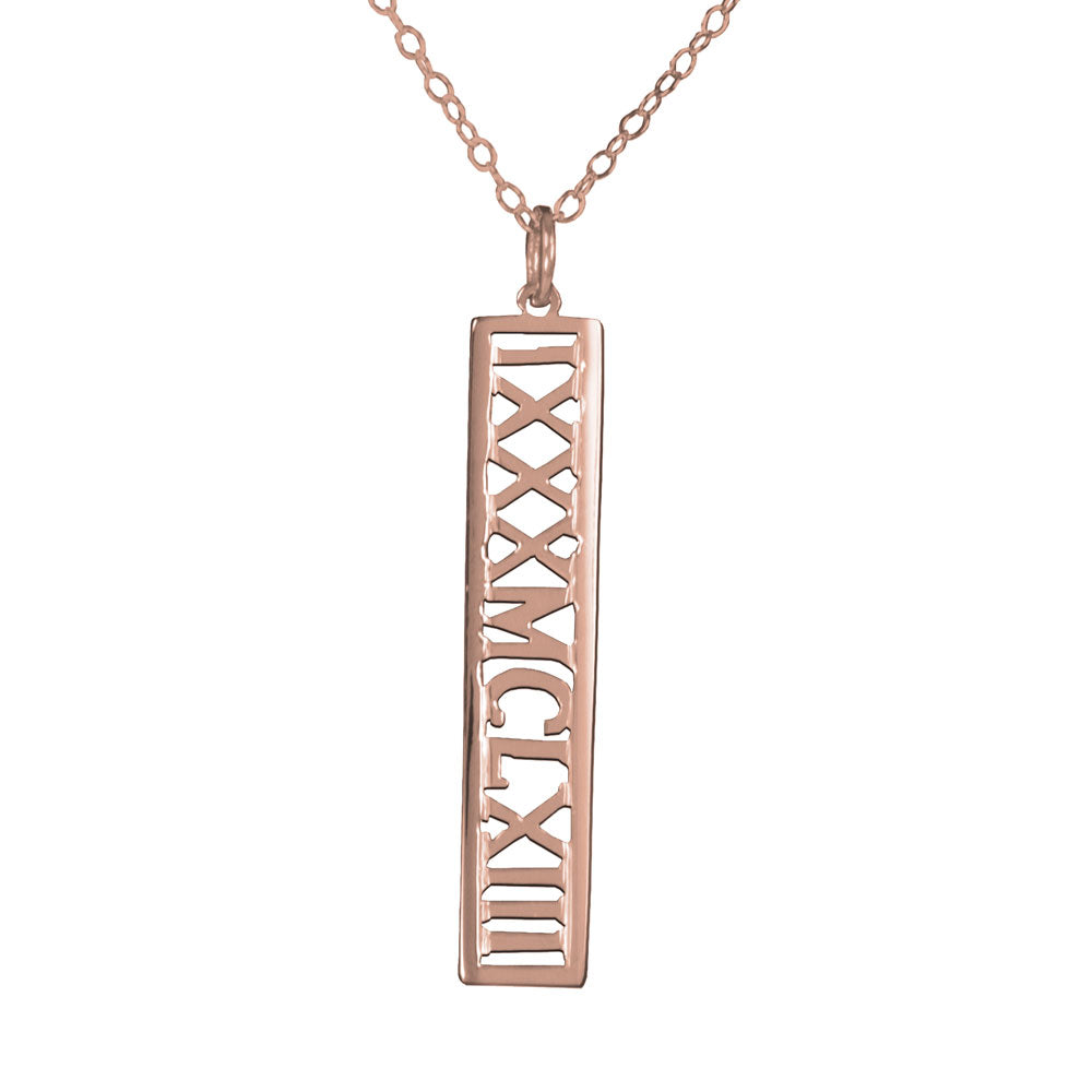 personalized 14K rose gold plated sterling silver roman numeral necklace